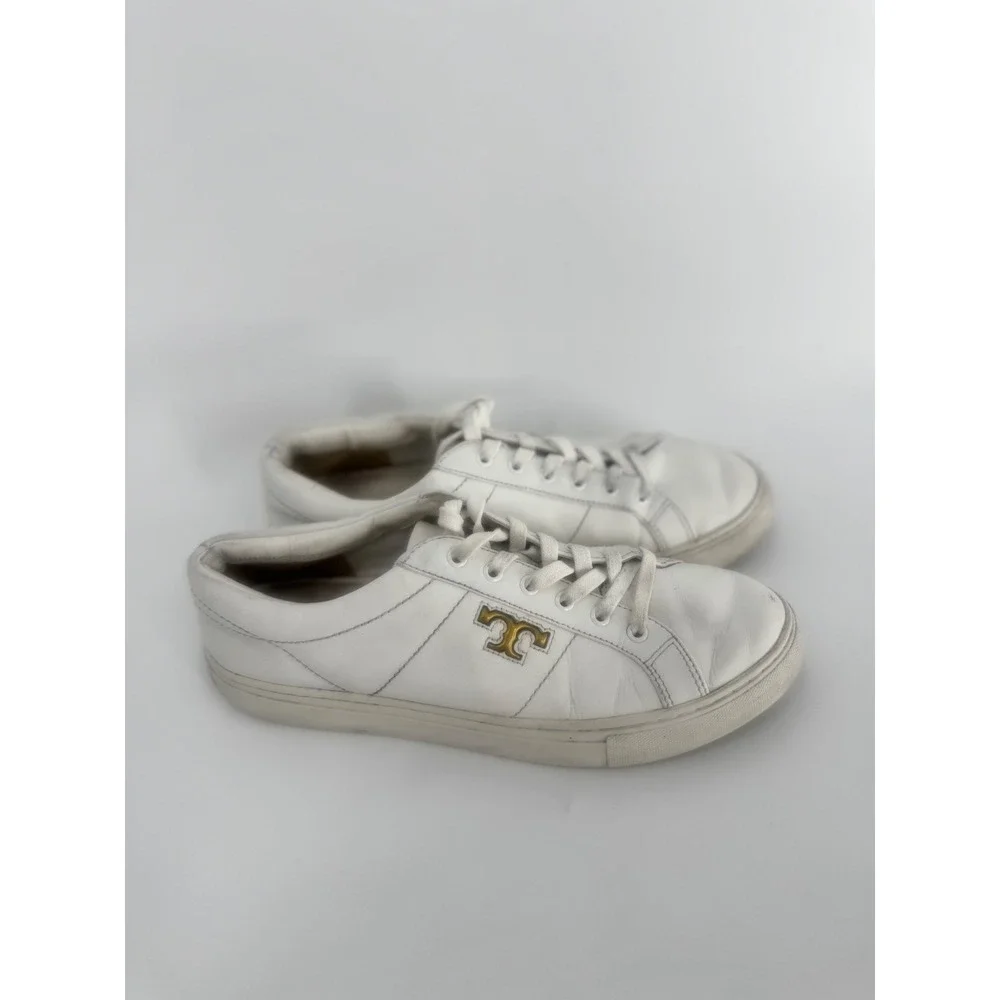 Tory Burch Amalia Sneakers Women 9.5 White Leather Gold Logo Low Top